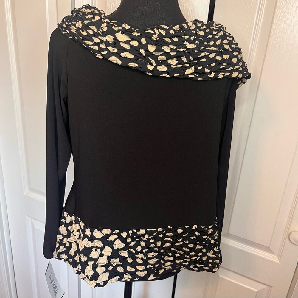 NWT Joseph Ribkoff Textured Top Sz 16 03241 Black Tan Sequin Off Shoulder Buckle - Picture 8 of 12